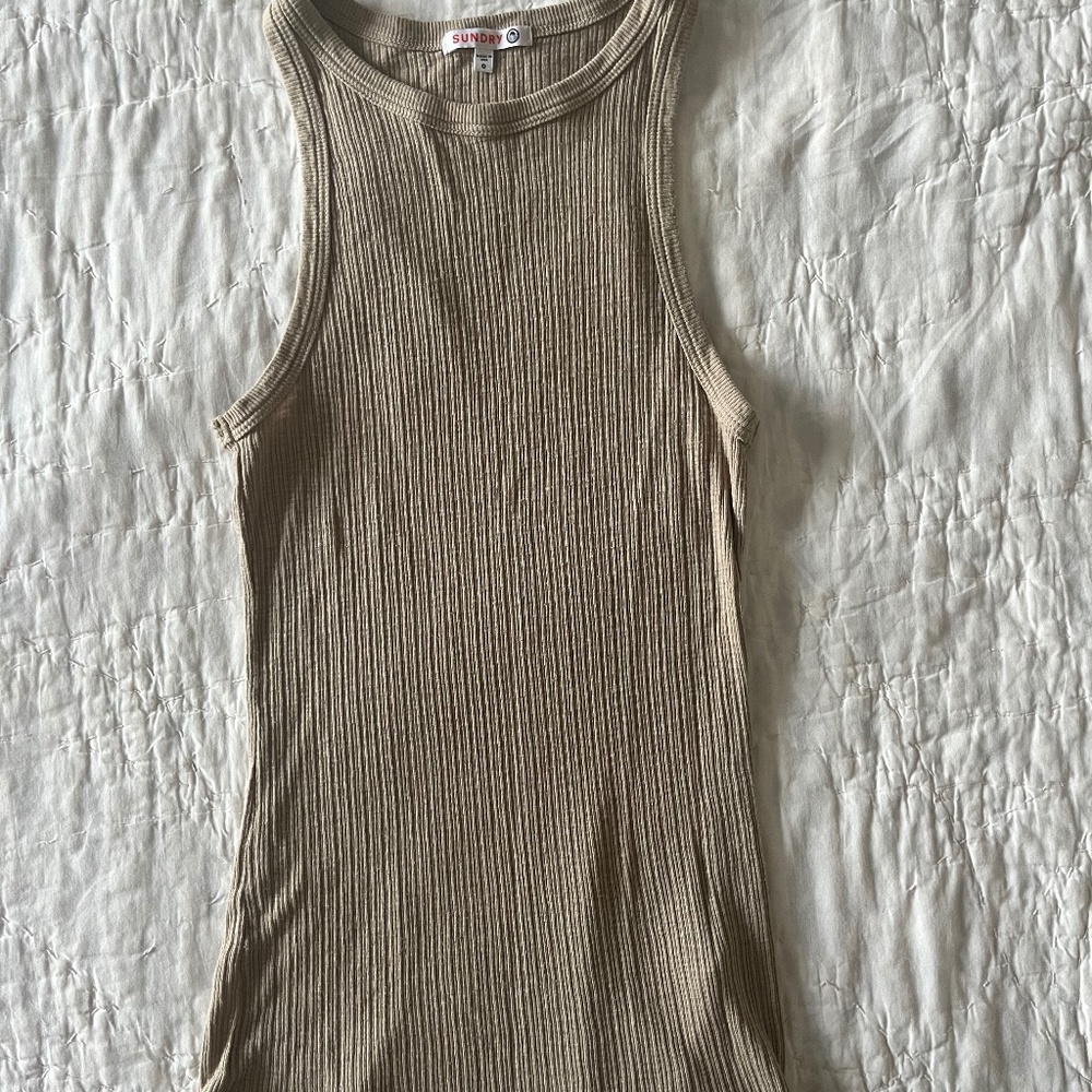 SUNDRY high neck ribbed tank